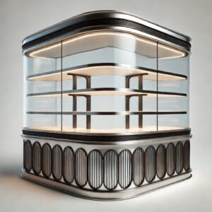 Luxury sweet display counter with curved glass and LED lighting